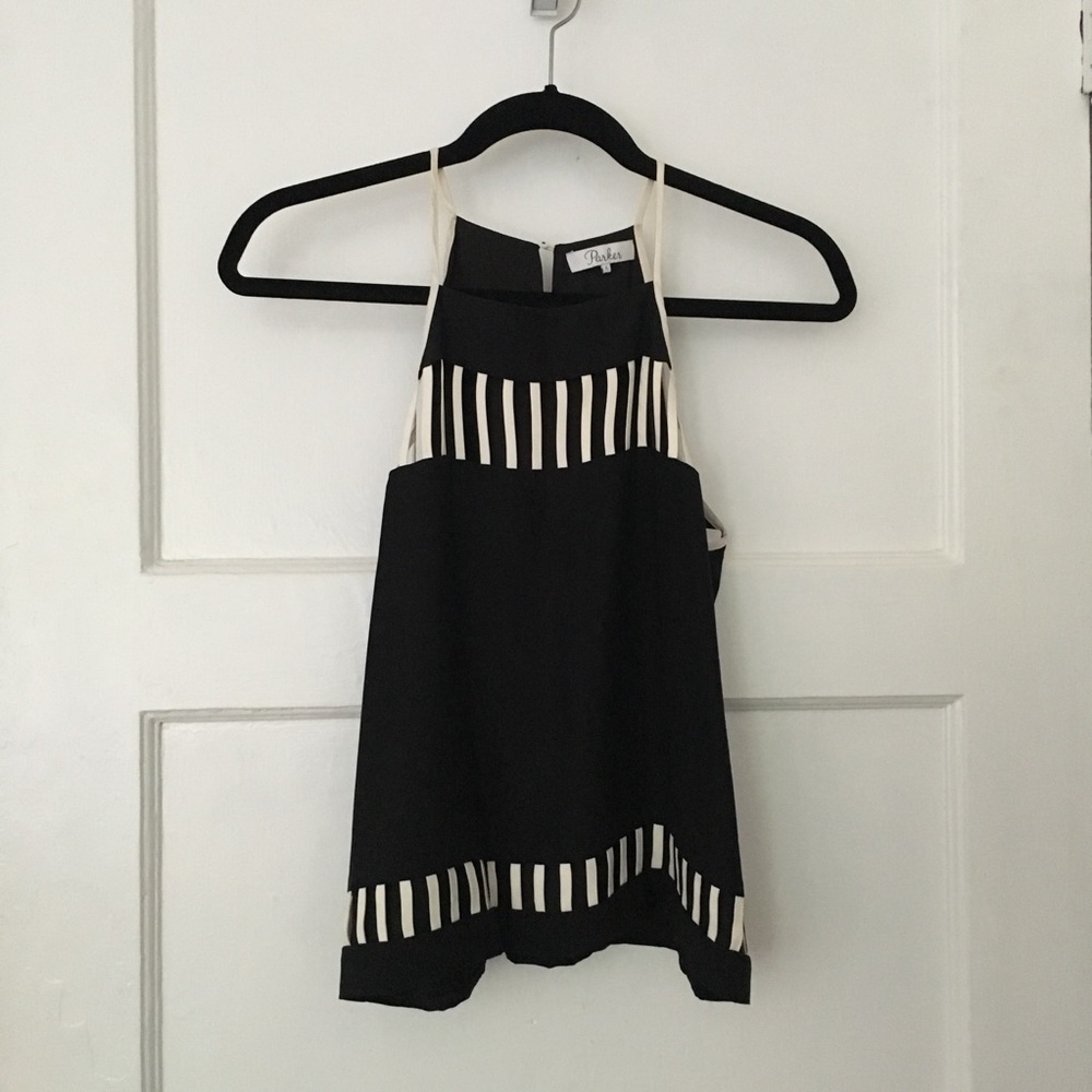 Parker silk black and white cutout cami tank top